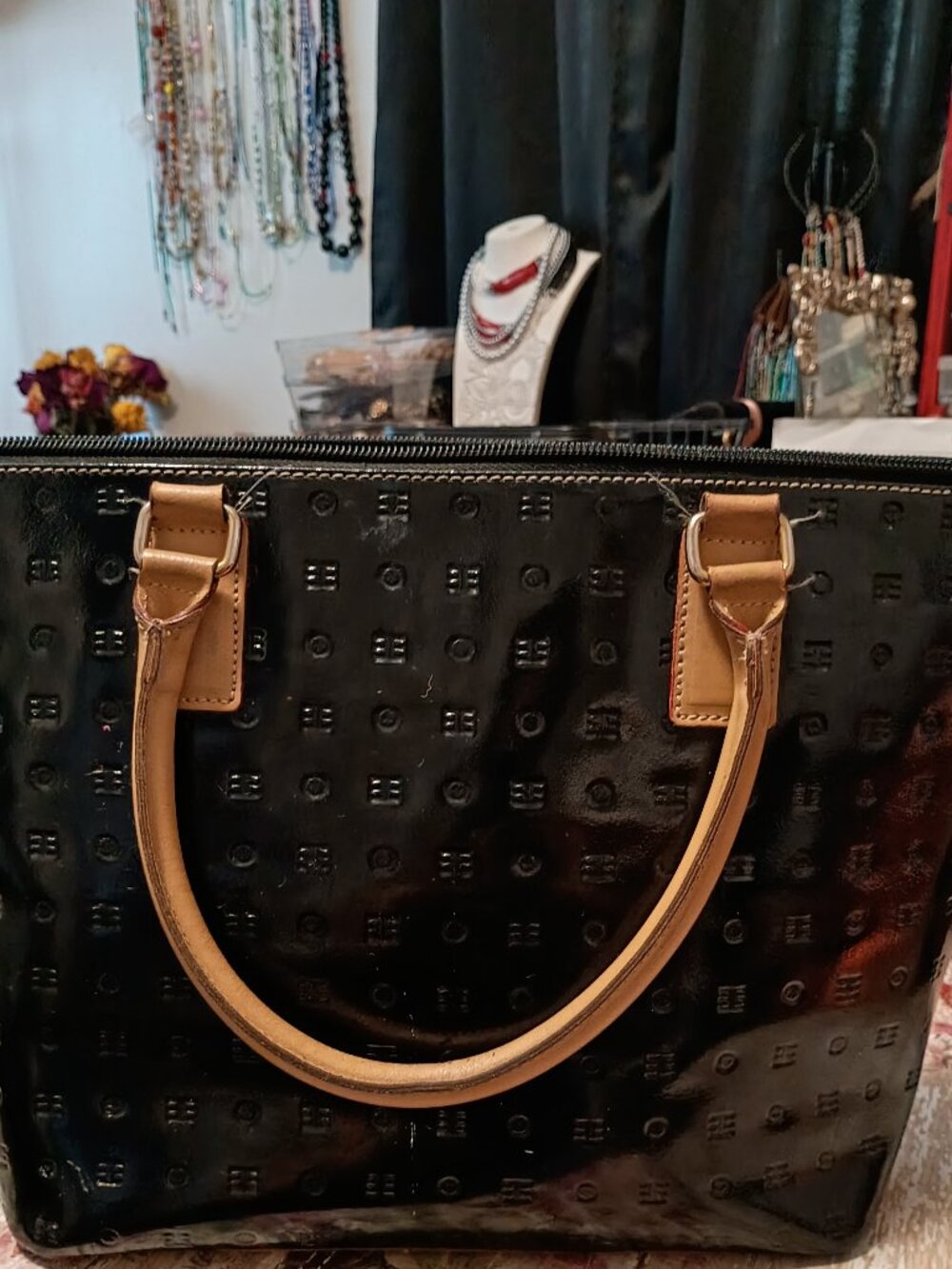 Arcadia Italy Black Patent Leather Tote Bag